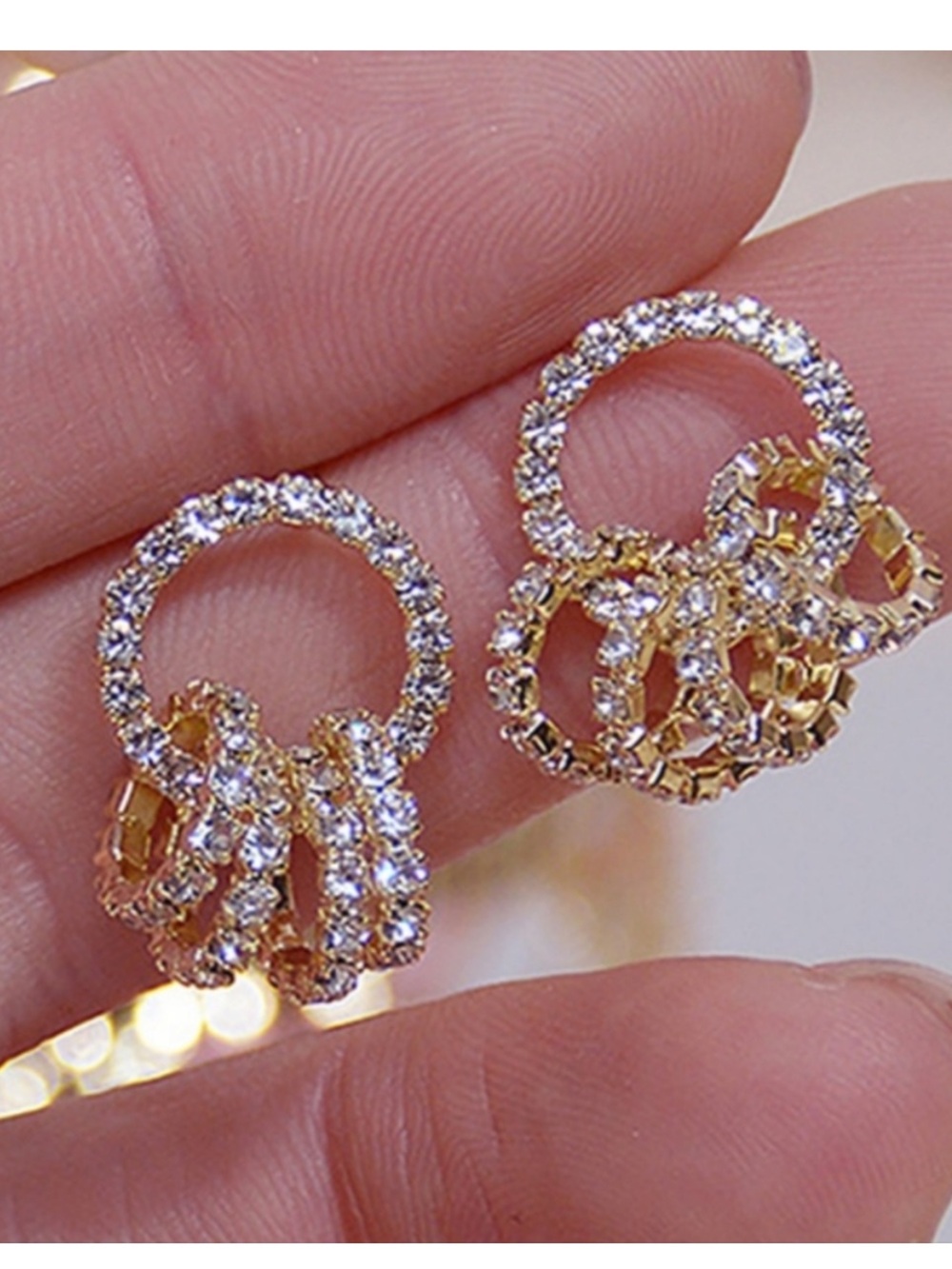 Gold Crystal Circle  NWT Drop Earrings - Elegant Women Jewelry